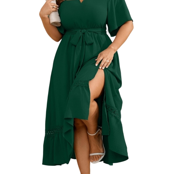 RWJ - 3x Green V Neck Semi Formal Dresses Short Sleeve Dress - Picture 10 of 16
